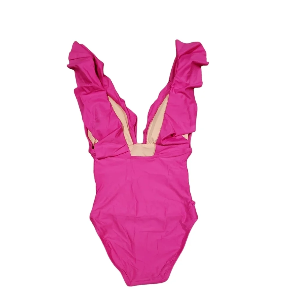 J. Crew Pink Ruffle One Piece Swimsuit - Picture 3 of 3
